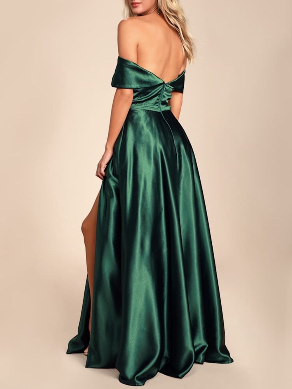 NWT LULU'S greatest hits forest green satin off shoulder ball gown L - Picture 3 of 14